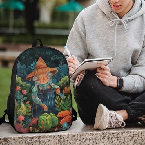 sinyumoney Kids School Backpack 3D Printed Cute Travel Bags Grandmas Garden Harvest Children Outdoor Casual Daypack Backpacks for Girls Women 17inch — view 6