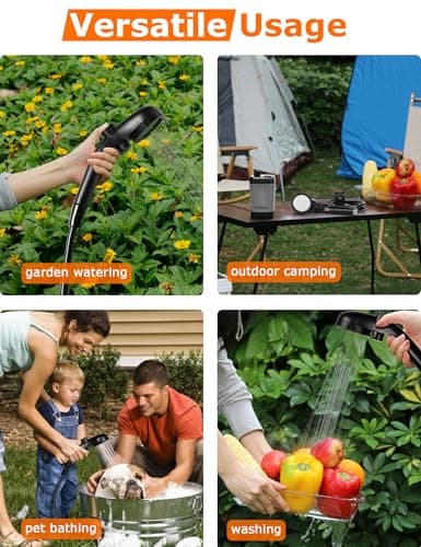 innhom Portable Camping Shower, 6000mAh Rechargeable Camp Shower Pump with LED Display, IPX7 Waterproof & 2 Spray Modes Electric Outdoor Shower for Hiking, Travel, Pet Bathing and Car Washing, Gray — view 6