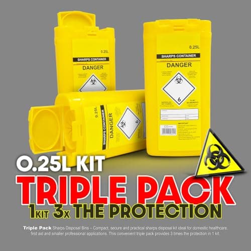 3x 0.25L Sharps Waste Bin Container Pre-Injection Disposal Kit +100pc Wipes — view 2