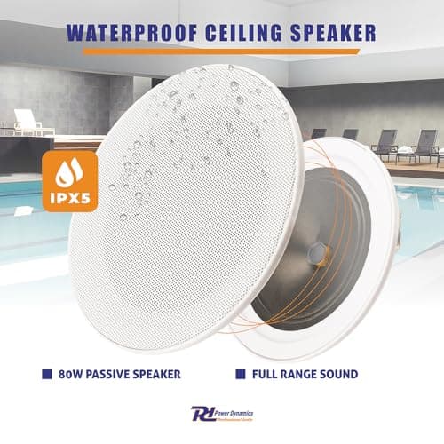 Power Dynamics 2x PD MSLP50 Marine Weatherproof Ceiling Speakers with A50B Black Wall Amplifier - Bluetooth, Outdoor, Bathroom Ceiling Speaker Kit — view 5