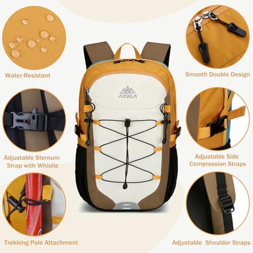 GES Multi-Functional 30L Hiking Backpack with Rain Cover, Durable Hiking Rucksack for School, Work, Camping, Trekking, Cycling & Outdoor Sports (Khaki) — view 3