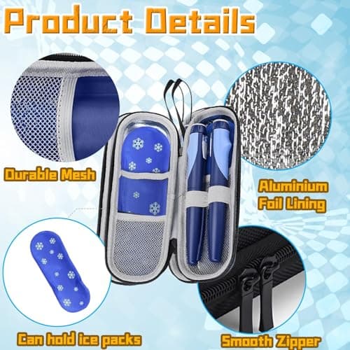 RJFUJP Insulin Cooler Travel Case, Monjaro Travel Case with 2 Ice Packs, Insulin Pen Case for Diabetic Supplies, Lightweight Durable Small Storage Black Insulin Travel Cases Cooler for Flight — view 3