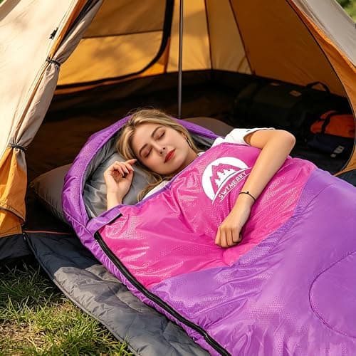 Sleeping Bag 3 Seasons (Summer, Spring, Fall) Warm & Cool Weather - Lightweight,Waterproof Indoor & Outdoor Use for Kids, Teens & Adults for Camping Hiking, Backpacking and Survival (Purple) — view 4