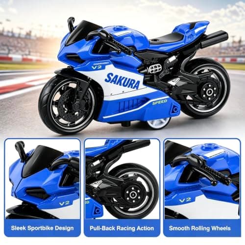 RJFUJP 3Pcs Toy Motorbike, Motorbike Toy, Three Motorcycle Models with Pull-Back Action, Hand-Eye Coordination Development, Display Decoration for Collectors, Compact Travel Entertainment, Gift — view 3