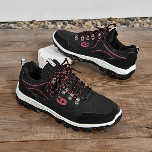 Hiking Trainers Mens Lace-Up Mesh Breathable Comfortable Walking Shoes Lightweight Outdoor Sneaker Casual Trail Shoes Adventure Footwear Plus Size Black — view 2