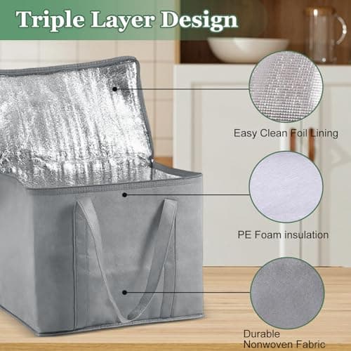 Cooler Bag, Lunch Bag, 30L Picnic Bag Cool Bag with 15Pcs Plastic Food Storage, Freezer Bags for Camping BBQ Travel Family and Outdoor Activities (Grey) — view 3