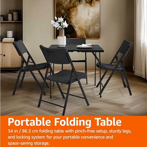 Amazon Basics Square Folding Table with Carrying Handle, Indoor & Outdoor, Portable, Lightweight, Travel and Dining Table, Picnic, Camping, Black, 86.1 x 86.1 x 74 cm — view 6