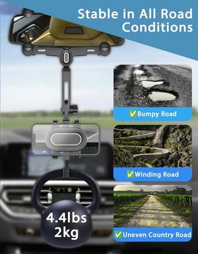 Figtacico Rear View Mirror Phone Holder - 4-Claw Anti-Shake Car Rearview Mirror Smartphone Mount with 360° Rotatable Retractable Adjustable Universal Fit for 4-7 Inch Cell Phones — view 6