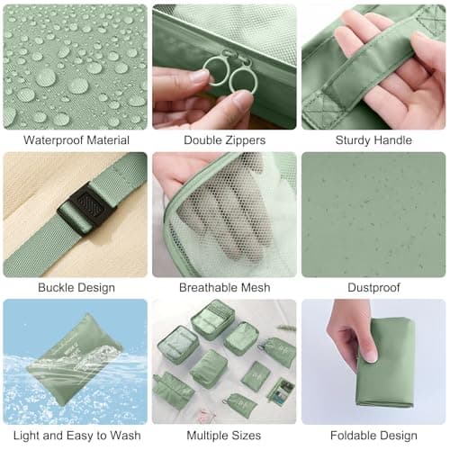 Packing Cubes for Suitcases, 10 pcs Packing Cubes Luggage Organiser Bags Travel Essentials Bags for Clothes Shoes Toiletries Travel Luggage Organizers Storage Bags-matcha green — view 6