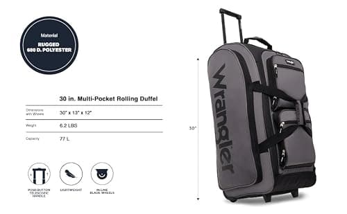 Wrangler Rolling Travel Duffel, Charcoal Grey, 30" Large — view 2