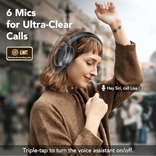 TIMU Active Noise Cancelling Headphones,100H Playtime,Wireless Over Ear Bluetooth Headphones with Deep Bass,Transparency Mode,Clear Calls,Foldable Lightweight for Home/Travel/Commute/Office,Black — view 5
