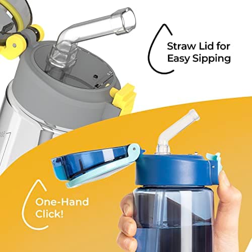 BOZ BPA Free Plastic Water Bottle with Straw Lid, 600mL / 20oz (Black) — view 3