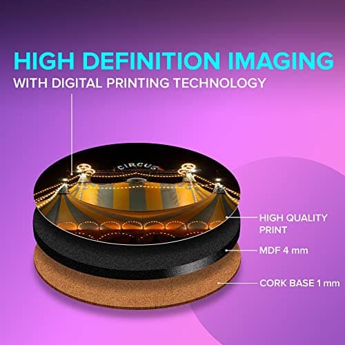 1 x Round Jumbo Size Coaster 12cm Circus Tent Lights Festival Cork Backed MDF Glossy Tea Coffee Accessory #50534 — view 3