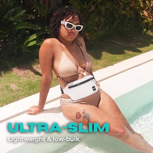 Drench 100% Waterproof White Bum Bag & Floating Phone Pouch Set | IPX8 Submersible Waist Bag for Beach Holidays, Resort Travel, Swimming, Boating & Yacht Trips | Waterproof Phone Holder — view 2