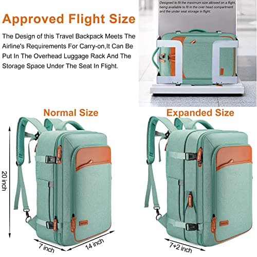 Lumesner Carry on Backpack, Extra Large 40L Flight Approved Travel Backpack for Men & Women,Expandable Large Suitcase Backpacks With 4 Packing Cubes (Green) — view 2