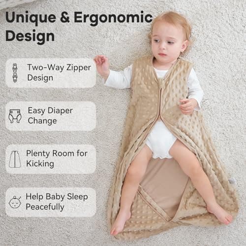 Unnivoll Baby Sleeping Bag 1.5 Tog with Plush Dots Sleep Bag 2 Pack Baby Sleep Sack Wearable Blanket for Newborn Infant 0-6 Months Coffee — view 4
