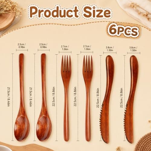 6Pcs Wooden Cutlery Set, Bamboo Cutlery, Natural Lacquer Finish — view 2