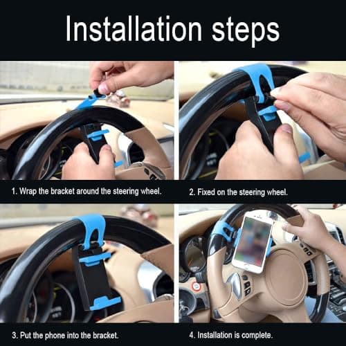 KANDUJIMU Car Steering Wheel Phone Mount, Blue, Portable Electronic Device Mount, Compatible with iPhone and Samsung (Blue) — view 6