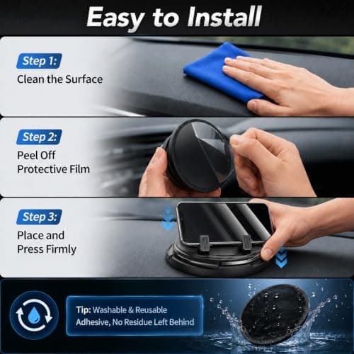 DVDVBOOM Car Phone Holder 360° Rotating, Universal Dashboard Mobile Phone Holder for Cars, Car Phone Mount with Hidden Parking Plate, Car Interior Accessories for 4-7 inch Phones — view 5