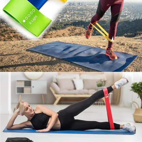YUNYU Resistance Bands Set of 5, Heavy Duty Exercise Band with Colour-Coded Strength Levels for Yoga Pilates Strength Training, Premium Rubber Fitness Equipment for Women & Men, Includes Storage Bag — view 4