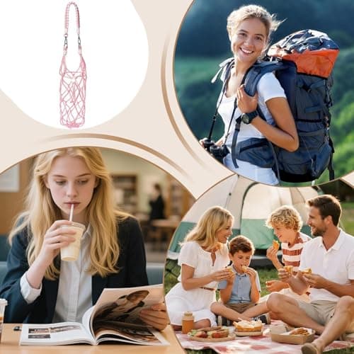 Bottle Sleeve,Cotton Woven Fashion Mesh Bag - Water Bottle Carrier with Strap - for Outdoor Hiking Fishing Cycling Travel Beach Vacation Shopping Gym Sports — view 4