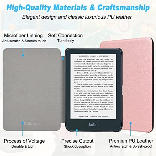 DMLuna Case for Kobo Clara Colour/Clara BW/Clara 2E 6"eReader, Ultra Slim Lightweight Folio Premium PU Leather Protective Cover with Auto Sleep/Wake Function, Rose Gold — view 6