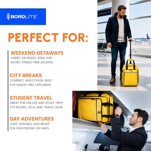 Bordlite EasyJet Underseat Cabin Bag 45x36x20cm – Wheeled Travel Holdall with Trolley Handle – Lightweight Tarp Soft Shell Carry On Luggage – Fits EasyJet Free Bag Allowance - Yellow — view 6