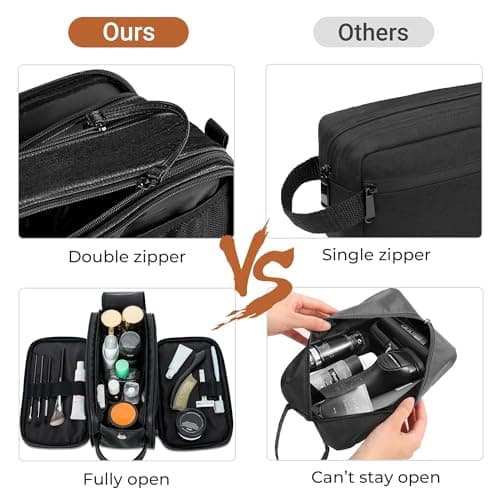 Elviros PU Leather Toiletry Bag for Men Water-Resistant, Black-Medium — view 6