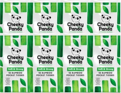 The Cheeky Panda Bamboo Pocket Tissues, 8 Pack of 10 Hypoallergenic Tissues, Ultra Soft, 3-Ply, White, Travel Size