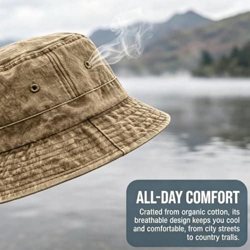 Fjquamitix Bucket Hat Washed Cotton Wide Brim Sun Hat Summer UV Protection Retro Vintage Fishing Hat Unisex for Outdoor Beach Travel (UK, Alpha, XL, Camel) — view 5