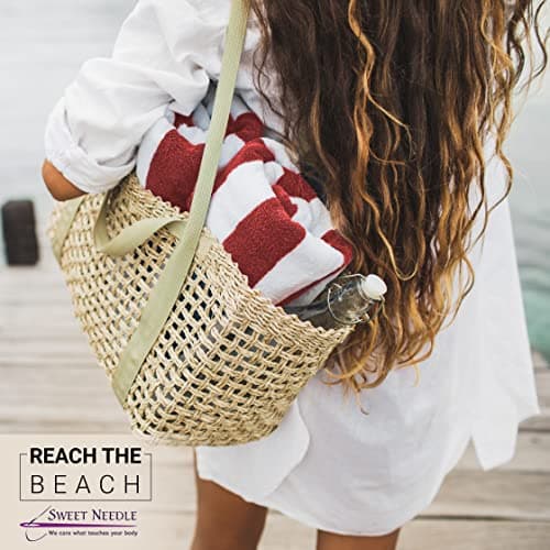 SweetNeedle Beach Towels for Adults Pack of 2 - Red White Cabana Striped Classic - 100% Cotton Terry Ringspun Pool Towel, Quick Dry, Super Absorbent Swimming large towel, 76 x 152 cm — view 4