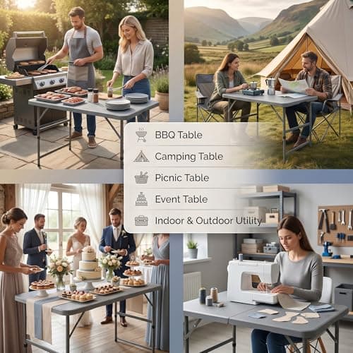 HomlyPro Heavy Duty 4FT Folding Table 120x60cm, Grey, Plastic Folding Desk Portable as Camping Table, Picnic, BBQ, Garden Outdoor and Indoor Utility Surface — view 5