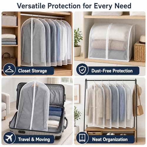 Garment Bags, 12 Pack 60cm x 100cm Breathable Suit Bag Covers with Zip, PEVA Clothes Cover Bags Coat Garment Bags Waterproof Moth Proof Dress Cover Bags for Wardrobe Storage and Travel (40" x 24") — view 6