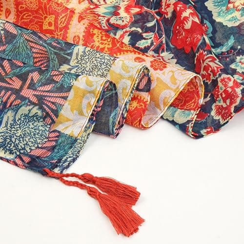 Boho Print Scarf - Soft Cotton Lightweight Wrap Retro Bohemian Style Fashion Accessory | Stylish Scarp With Comfortable Fabric For Autumn Winter Looks, Beach Travel, Summer — view 5