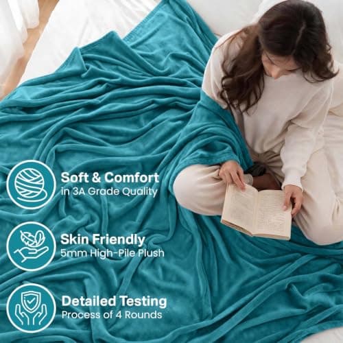Oxford Homeware Fleece Blanket Sofa Throw Cuddly Reversible Soft Throws for Bed, Couch, Settee, Travel Lightweight and Breathable Blanket fit All Season (Teal, Throw/Single) — view 2