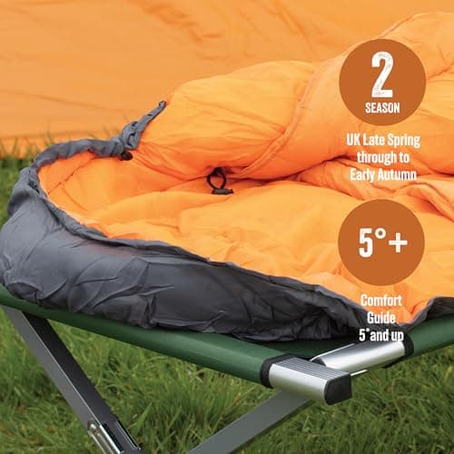 Milestone Camping Mummy Sleeping Bag for Adults & Kids / 2 Season Sleeping Bag for Camping, Hiking, Festivals & Outdoor Adventures/Insulated Filling with Drawstring Hood/Grey & Orange 27000 — view 4