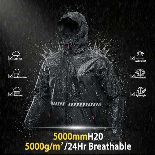 RJVZVEJH Mens Rain Waterproof Jackets with Hood, Lightweight Packable Raincoat with Reflective Strip, Water Proof Rainy Windbreaker Clothes for Outdoor Cycling Golf Hiking Travel — view 4
