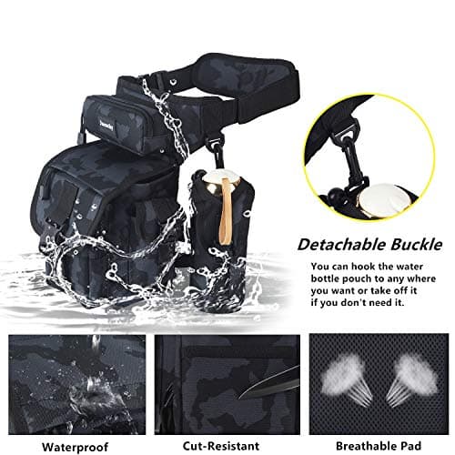 Jueachy Multifunctional Drop Leg Waist Bag, Military Tactical Thigh Hip Outdoor Pack for Motorcycling Hiking Traveling Fishing Tool Pouch, Black Camouflage, Taglia unica, Bag Organizer — view 2