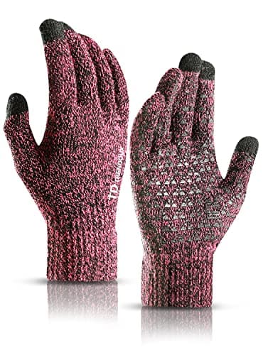 Gloves Women, TRENDOUX Touch Screen Glove Ladies Men Unisex Typing Phone - Wool Lining - Elastic Cuff - Anti-slip Grip - Premium Thin Thermal Windproof Glove for Outdoor Driving Dog Walking - Rose - L