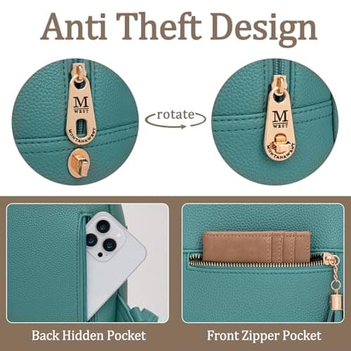 Montana West Medium Backpack Purse for Women Anti Theft Backpack with Secured Zipper & Tassel, Mini Turquoise, M — view 5