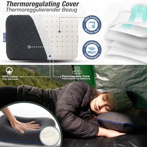 Marcolumb Travel & Camping Comfortable Memory Foam Pillow – Easy to Carry Portable Bag – Temperature Regulating Pillow Case - Perfect for Travelling — view 6