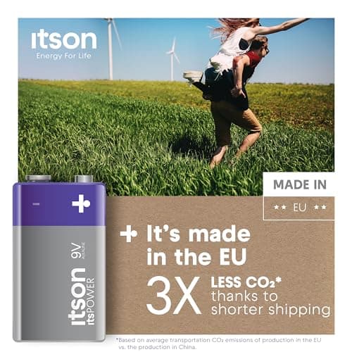 ITSON, 9V batteries, pack of 1, eco-friendly packaging of 95 Percentage recycled materials, for clocks, smoke-detctors, walkie-talkies, made in EU — view 6
