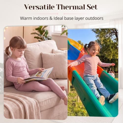 Kids Lightweight Thermal Base Layer Set Long Johns Light Pink 3-4 Years — view 3
