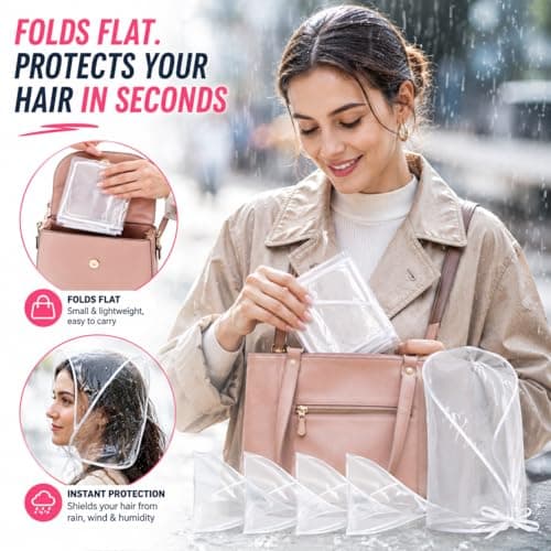 6 Pack Clear Rain Bonnet for Women with Visor, Waterproof Foldable Rain Hat, Transparent Hair Protection Cover, Portable Rain Scarf Hood for Protecting Hairstyles, Travel, Walking & Outdoor Use — view 2