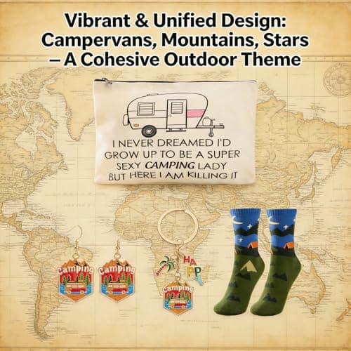 Wasise Campervan Gifts for Women - 4PCS Camper Van Gifts Set with arrings, Cosmetic Bag, Keychain and Vans Socks, Camper Van Accessories, Camping Lovers Gift for Women Man, Valentine's Day Gift — view 4