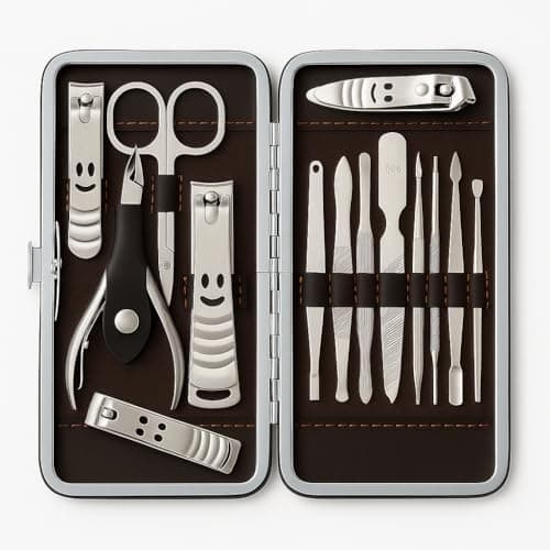 Inge 14 Piece Manicure Set for Men & Women | Stainless Steel Nail Clippers & Pedicure Kit | Professional Nail Care Grooming Set with Leather Travel Case