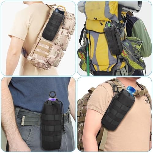 EEEKit Molle Bottle Pouch, 2PCS Tactical Water Bottle Holder with 2 D-Ring, Military Hydration Carrier Bag for Hiking Camping Backpack — view 6