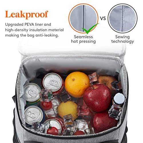 Lifewit 30 Cans Backpack Cooler Waterproof Insulated Soft Lunch Backpack Lightweight Leakproof Cooler Bag for Men Women Adults for Work Picnics Beach Camping Travel Outdoor Activities, Grey — view 4