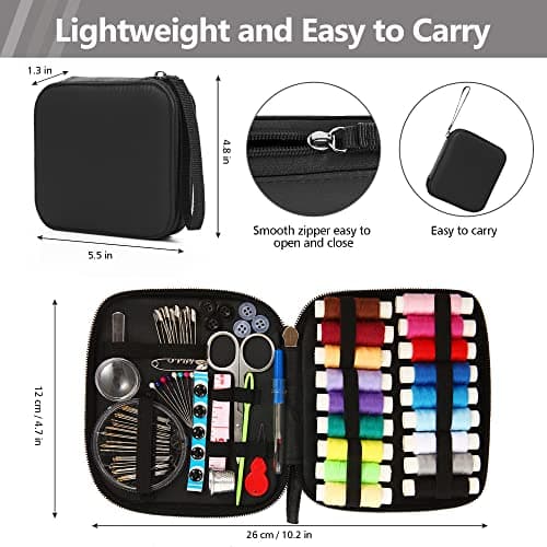 AUERVO Sewing Kit, Mini Sewing Kits 87PCS Thread and Needles Set for Adults, DIY,Home, Travel & Emergency with Compact Small Black Zipper Case — view 3