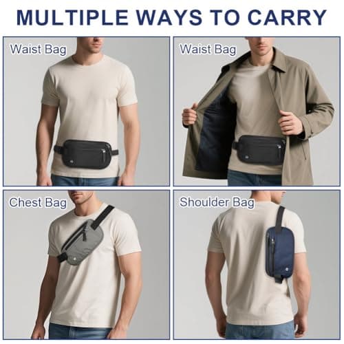 Aucuu Travel Money Belt with RFID Blocking, Ultra-Thin Passport Holder for Travel, Waist Pack Anti Theft, Hidden Travel Wallet Under Clothes to Protect Cash, Credit Cards Passport for Women, Men — view 3